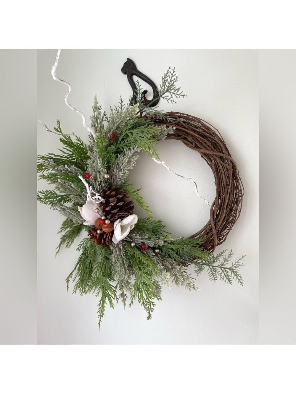 Wreath Flippers Handcrafted 14" Icy Woodland Winter Cedar Wreath